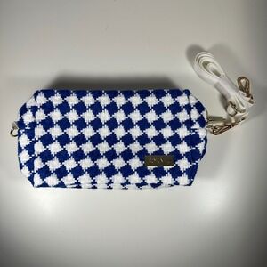 Blue Houndstooth Tweed Crossbody Bag Gold Hardware Clutch Purse